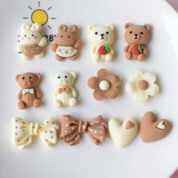 Cute Brown Rabbit Bear Shoes Charm Bow Shoe Decoration Flower Clog Accessories DIY Resin Shoe Accessories Party Gifts