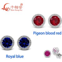 Lab Created Gemstone Halo Stud Earrings, 6mm Round 925 Silver wide 8mm Moissanite Halo Fine Jewelry Gift