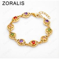 18K Gold Bracelet Round Colored Zircon Crystal Chain Bracelets Women's Party Wedding Fashion Jewelry Gifts