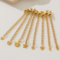 10pcs PVD Stainless Steel Curb Chain Extender End Chains with Lobster Clasps and Heart Moon Tag Charm for Jewelry Making Supply