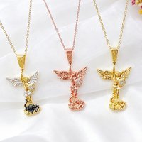 Hot Selling Enamel Art St. Michael the Archangel Necklace Christian Faith Amulet Guardian Angel Jewelry for Men Women Daily Wear