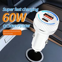 White 60W Dual Port Car Charger PD30W QC30W USB Type-C Fast Charging Adapter Universal 12V 24V For iPhone For Samsung Android