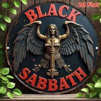 2D Flat "Black Sabbath Heavy Metal Angel" 19.79x19.79 cm Aluminum Tin Sign for Home, Cafe, Bar Decoration - Unique Gift Garage D