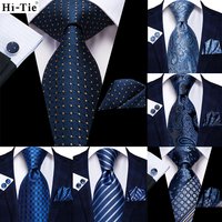 Navy Blue 63inches Mens Tie Set Extra Long Ties for Men Handkerchief Woven Classic Mens 160cm Necktie Pocket Square Hi-Tie
