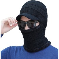 AliExpress NONE Knitted hat for winter men, outdoor warmth, face covering, knitted hat for women, cycling scarf, one-piece velvet pullover hat