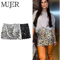 MUJER Sequin Mini Skirt Women Luxury High Waist Skirts for Woman Fashion Summer Women's Skirt Streetwear Glitter Short Skirt
