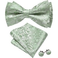 Barry Wang Jacquard Mens Bow Tie Pre-Tied Bowtie Hanky Cufflinks Set Red Green Ivory Pre ties Wedding Party