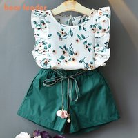 Bär Führer Kinder Mädchen Kleidung 2022 Mode Schlinge Blume Bogen Baby Mädchen Hemd + Streifen Shorts 2 stücke Anzug Kinder kleidung Sets