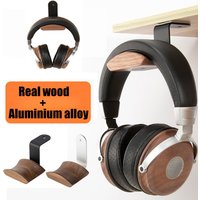 Pure Wood Walnut Headphone Stand Mount Solid Wooden Earphone Rack Hanger Aluminum Alloy Desktop Gaming Headphone Bracket Holder