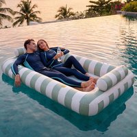 Extra Large Double Sunbathing Pool with Cooling Net Bottom, Heavy-Duty Pool Float for Adults (2 People), Daybed Bath