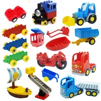 Big Particle Building Blocks Assemble Puzzle Toys Train Bus Ship Transportation Accessories Compatible with Lego Duplo Bricks