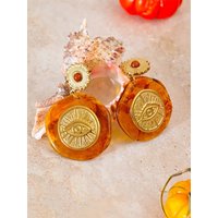 Yhpup Amber Resin Round Eye Shape Drop Earrings for Women Rust Proof Stainless Steel Stylish Unique Golden Jewelry Accessories