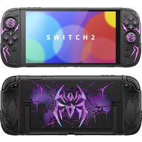 PlayVital Cyber Spider Protective Case for Nintendo Switch 2, Ergonomic Anti-slip Silicone Grip Covers, Dockable Hard Black Case