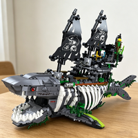 1155PCS Shark Ghost Pirate Ship Building Blocks Fantasy Sea Monster Ship Model Bricks With Light Educational DIY Toy For Adults