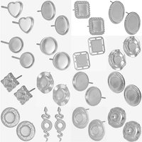 2/6pcs Silver Color Stainless Steel Earrings For Women Men Jewelry Round Blank Settings Piercing Ear Studs DIY Drip Oil Crystal