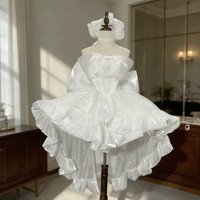 Adult Birthday Princess Style Frock Skirt with Train And Knot White Puffy Light Wedding Dress for Women