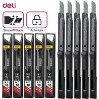 Deli 9mm Utility Knife Sharp 30/60 Degree Metal Stainless Steel SK5 Carbon Steel Black Blades for Carton Paper Cutting