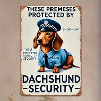 2D Flat Vintage Dachshund Security Sign, Retro Police Dog Wall Decor for Home Garage Cafe, Dachshund Housewarming Gift.
