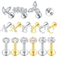 1Pc Titanium 16G Heart Star Letter Labret Stud CZ Ear Cartilage Earring Helix Tragus Nose Stud Piercings Jewelry Women Gifts