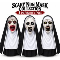 Masque de nonne effrayante avec couvre-tête intégral en tissu – Masque de costume d'Halloween effrayant à dents pointues pour cosplay, maisons hantées
