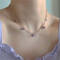 Handmade Adjustable Purple Zircon Flower Beads Necklace Bracelet Set Female Niche Design Romantic Clavicle Chain Jewelry Gift