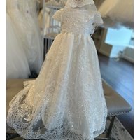 Luxurious A Line Baby Christening Gowns Glitter Beads Sequins Girl Baptism Lace Toddler Birthday Kids First Communion Dresses