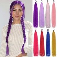 Synthetic Long Straight Ponytail Extensions With Rubber Band DIY Braided Ponytail Colorful Hair Accessories for Halloween