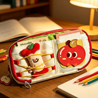 Cute Apple Print Pencil Case, Plush Decor Stationery Organizer