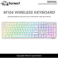 M104 Silent Wireless Gaming Keyboard 3-Mode RGB Backlight FREEWOLF 4000mAh Battery Ergonomic Chocolates Keycaps for E-Sports