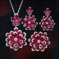 Foyejaf's new floral jewelry set - necklace, luxurious royal blue pendant earrings, jewelry ring