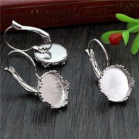 ( No Fade ) 12mm 10pcs Stainless Steel Crown French Lever Back Earrings Blank/Base,Fit 12mm Glass Cabochons,Buttons (L3-24)