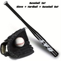 Baseball Kit Teenagers Baseball Catchers Glove Baseball Bat Aluminum Alloy Beginner Baseball Training Set Black Blue Silvery