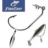 FishTrip 10Pcs Swimbait Hooks 10Pcs with Blade Spinner Weedless Twist Lock Bait Stopper Worm Hooks for Bass Plastic soft baits
