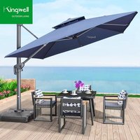 Bali Beach Dining Use Foldable Waterproof Polyester Furniture Patio Outdoor Sunshade Led Light Umbrella with Plastic Base
