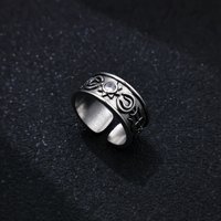 Retro Sun God Relievo Adjustable Open Ring For Men Gothic Punk Edgy Silver-plated Copper Jewelry Unisex Accessories Cool Gift