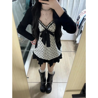 plus Size Women's Fashionable Polka Dot Knot Tank Top Set Sweet Design Summer Autumn Warm Long Sleeve Casual Outfit