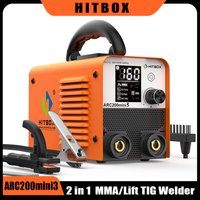 HITBOX ARC200 Ultra-Mini Stabschweißgerät 2-in-1 MMA ARC Lift TIG IGBT Inverter-Schweißmaschine mit Hot Start, Arc Force, Anti-Stick-Funktion, großem Bildschirm, tragbar, Mini-Schweißgerät für
