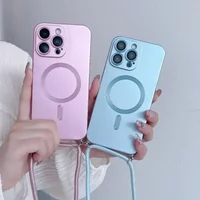 Fashion Magnetic Phone Case for IPhone 17 Air 16 15 14 13 12 11 Pro Max with Crossbody Strap Shockproof Matte Lanyard Rope Cover