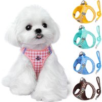 Checked Harness Small Medium-Sized Dog Cat Reflective Breathable Dog Lead Teddy Step In Bichon Pet Walking Harness Leash Rope