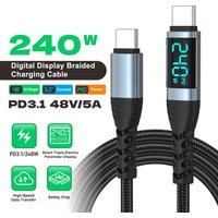 240W USB C to Type C Fast Charging Cable with LED Display,5A Braided PD3.1 Data Cord for iPhone 17,Samsung,Xiaomi,Tablet Laptop