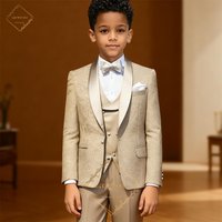 Boys' 3-Piece Formal Jacquard Suit – Champagne Shawl Lapel Blazer, Vest & Pants for Pageboys & Weddings