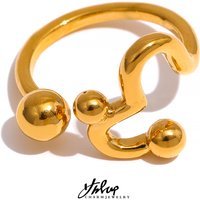 Yhpup Unique Gold Color Heart Irregular Stainless Steel Open Ring Stylish Chic Finger Waterproof Fashion Charm Creative Jewelry