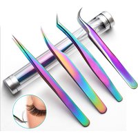 Regenbogen-Wimpern-Pinzette, antistatische Wimpernverlängerungspinzette, Fächer-Wimpern-Augenbrauenpinzette, gebogen, gerade, ausgezeichneter Verschluss