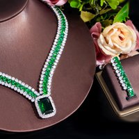 CWWZircons Women's Vintage Geometry Green Cubic Zirconia Necklace And Earring Jewelry Set Luxury Wedding Party Costume T0920