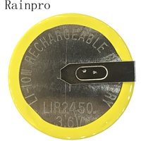 2PCS/LOT LIR2450 horizontal welding foot battery 3.6V rechargeable coin cell battery charging 2450