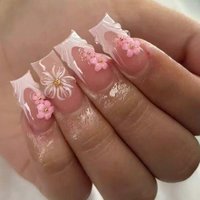 Elevate Your Style with, 24pcs/set Press on nails tips 3D gel flowers makes French Acrylic Fake Nail,flowers ornament,Fit Perfec