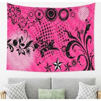 VIKAMA Y2K Millennium Style Black Pink Graffiti Tapestry Star Flower Wave Dot Printing Hanging Cloth Room Decoration