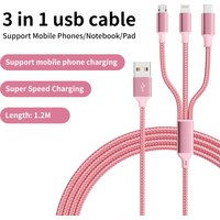 3In1 Multi functional USB Cable 4Ft Pink Fast Charger Charging Cable For iPhone xiaomi huawei Samsung Charger Wire For iPad