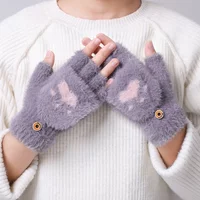 AliExpress NONE MuqiNush 1 Pair Cartoon Cat Paw Gloves Fingerless Flip Mittens Winter Warm Touch Screen Flip Knit For Women Girls Driving