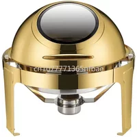 6L Large Roll Top Round Dining Silver Chafing Dish Food Warmer,Hotel Large Stainless Steel Gold Hot Pot